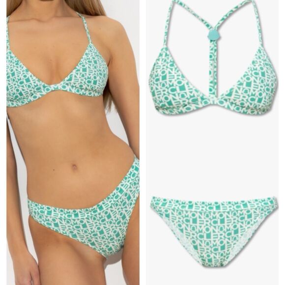 Moncler Monogram Logo 2-Piece Bikini Set Size Small NWT Green Multi $520 - Picture 1 of 12
